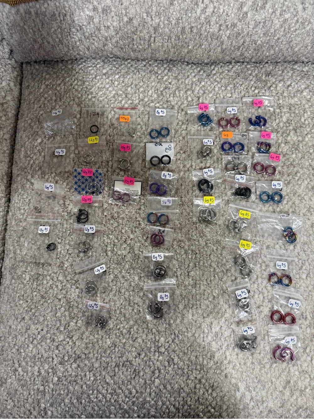 Huge Lot New Old Stock Body Jewelry Captive Rings 6g-18g from Y2K era